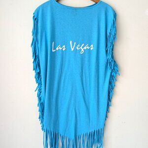 vintage LAS VEGAS sleeveless fringe long tshirt coverup mini dress